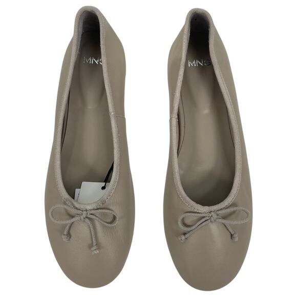 Mango MNG Leather Ballet Flats with Bow Detail Beige Size 38/US 7.5 - Picture 4 of 12